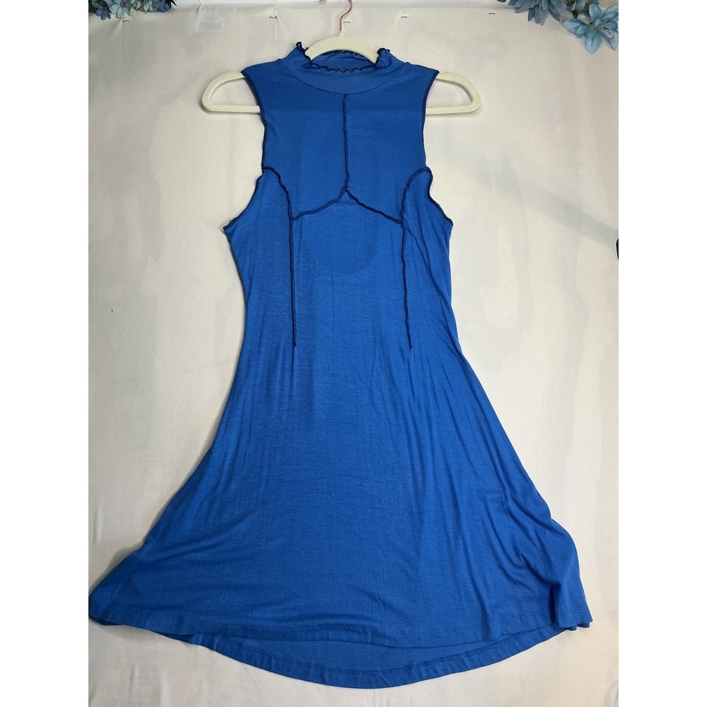 Urban Outfitters Blue Ribbed Open Back Mini Dress Lettuce Trim Large Cyber Y2K - Picture 2 of 8